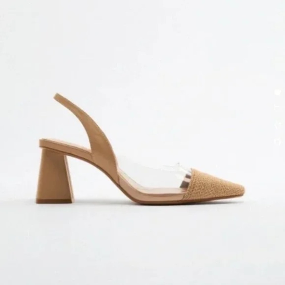 Zara Tan Neutral Clear Slingback Heels Size 9 Minimalist